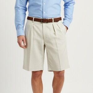 Tommy Bahama Shorts Men Size 35 Beige Silk Relaxed Fit Button Closure